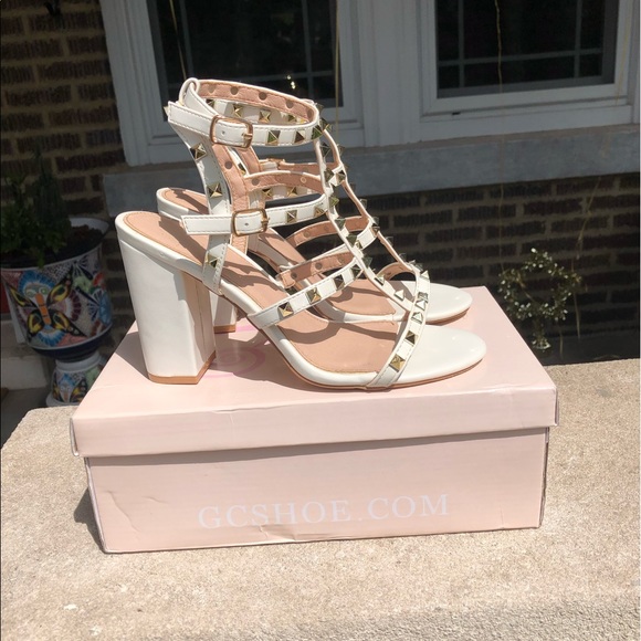G.C. Shoes Shoes - White Studded High Heels